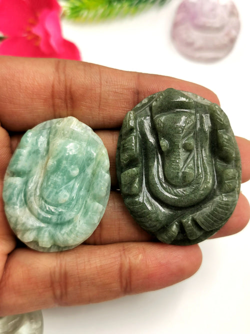 Ganesh gemstone miniature carving set for pendant in various stones - gemstone/crystal jewelry | Reiki/Chakra/Healing with crystals - ONE LOT OF 7