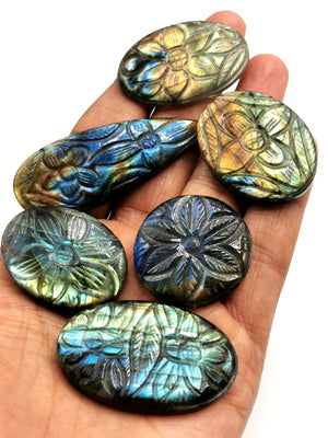 Miniature pendants set of six (6) floral design in labradorite stone - gemstone/crystal jewelry |Reiki/Chakra/Healing - 6 PIECES ONLY