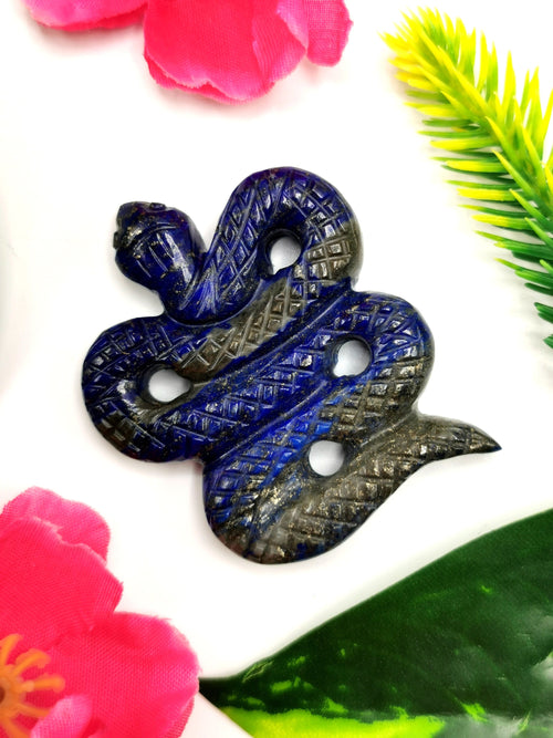 Slithering snake miniature carving in lapis lazuli stone - crystal healing / chakra / reiki / energy - 2 inches and 60 gms - ONE PIECE ONLY
