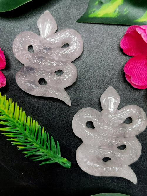 Slithering snake miniature carving in rose quartz stone - crystal healing / chakra / reiki / energy - 2 inches and 52 gms - ONE PIECE ONLY