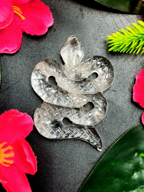 Slithering snake miniature carving in clear quartz stone - crystal healing / chakra / reiki - 2.5 inch and 58 gms (0.13 lb) - ONE PIECE ONLY