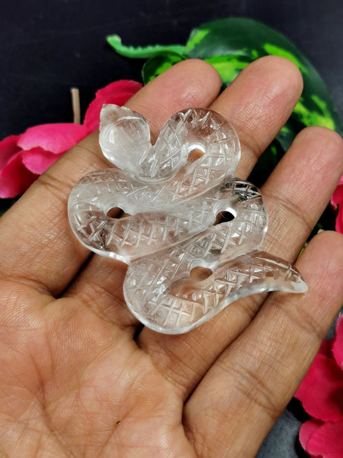 Slithering snake miniature carving in clear quartz stone - crystal healing / chakra / reiki - 2.5 inch and 58 gms (0.13 lb) - ONE PIECE ONLY