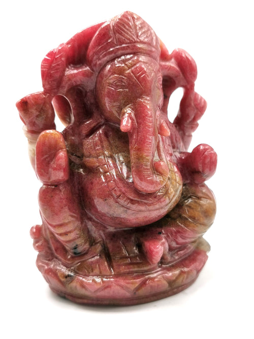 Rhodonite gemstone Handmade Carving of Ganesh - Lord Ganesha Idol | Sculpture in Crystals/Gemstones - Reiki/Chakra/Healing - 4.2 inches and 635 gms