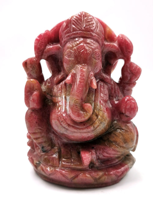Rhodonite gemstone Handmade Carving of Ganesh - Lord Ganesha Idol | Sculpture in Crystals/Gemstones - Reiki/Chakra/Healing - 4.2 inches and 635 gms