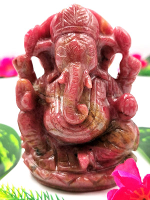 Rhodonite gemstone Handmade Carving of Ganesh - Lord Ganesha Idol | Sculpture in Crystals/Gemstones - Reiki/Chakra/Healing - 4.2 inches and 635 gms