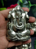 Pyrite gemstone Handmade Carving of Ganesh - Lord Ganesha Idol | Figurine in Crystals and Gemstones - 2.5 inches and 245 gms - ONE STATUE ONLY