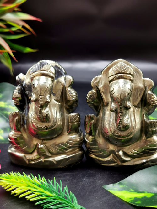 Pyrite gemstone Handmade Carving of Ganesh - Lord Ganesha Idol | Figurine in Crystals and Gemstones - 2.5 inches and 245 gms - ONE STATUE ONLY