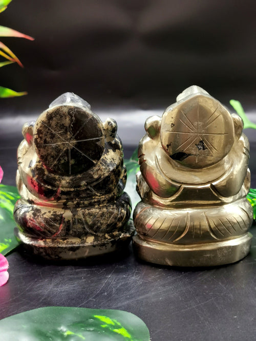 Pyrite gemstone Handmade Carving of Ganesh - Lord Ganesha Idol | Figurine in Crystals and Gemstones - 2.5 inches and 245 gms - ONE STATUE ONLY
