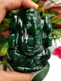 Gemstone Dark Green Aventurine Handmade Carving of Ganesh - Lord Ganesha Idol in Crystals/Gemstone -Reiki/Chakra -2.5 in and 210 gms -ONE STATUE ONLY
