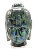 Gemstone Labradorite Buddha Head - handmade carving of serene and meditating Lord Buddha - crystal/reiki/chakra - 7 inches and 2.45 kgs (5.39 lb)