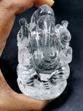 Ganesh figurine in Clear Quartz Handmade Carving - Ganesha Idol |Sculpture in Crystals and Gemstones - 3.5 inch and 280 gms - ONE STATUE ONLY