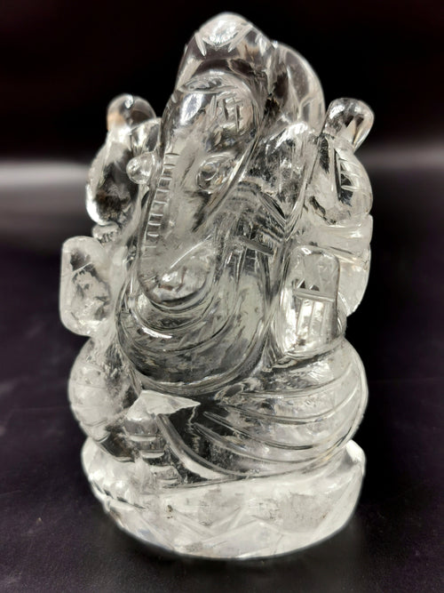 Ganesh figurine in Clear Quartz Handmade Carving - Ganesha Idol |Sculpture in Crystals and Gemstones - 3.5 inch and 280 gms - ONE STATUE ONLY