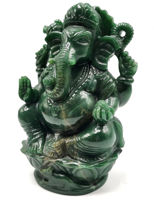 Columbian Jade gemstone Handmade Carving of Ganesh - Lord Ganesha Idol in Crystals and Gemstones - Reiki/Chakra - 6.5 inch and 1.43 kgs (3.15 lb)