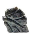 Labradorite Crystal Buddha Head on leaf - handmade carving of serene and meditating Lord Buddha - crystal/reiki/chakra - 4.5 inches and 0.90 kg