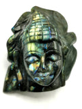 Labradorite Crystal Buddha Head on leaf - handmade carving of serene and meditating Lord Buddha - crystal/reiki/chakra - 4.5 inches and 0.90 kg