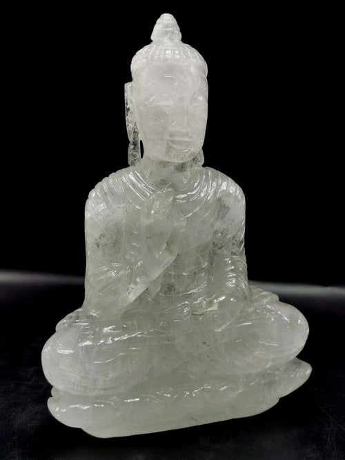 Clear Quartz/Clear Crystal Buddha - handmade carving of serene and meditating Lord Buddha - crystal/reiki/healing - 8 inches and 1.76 kgs