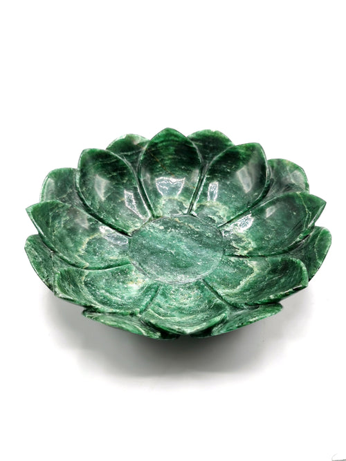 Exotic green aventurine hand carved lotus bowls - 7 inches diameter and 560 gms (1.23 lb) - ONE BOWL ONLY