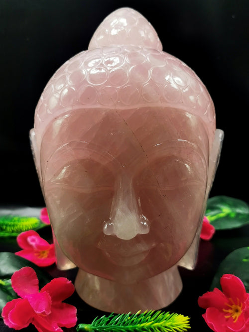 Rose Quartz crystal Buddha Face/Head - handmade carving of serene face of Lord Buddha - crystal/reiki/healing - 7.1 inch and 2.94 kg (6.47 lb)