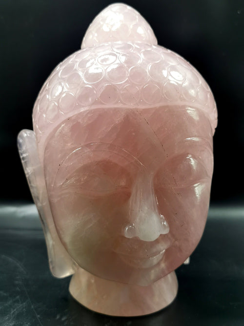 Rose Quartz crystal Buddha Face/Head - handmade carving of serene face of Lord Buddha - crystal/reiki/healing - 7.1 inch and 2.94 kg (6.47 lb)
