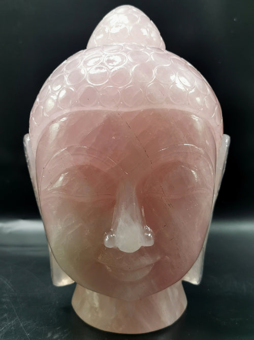 Rose Quartz crystal Buddha Face/Head - handmade carving of serene face of Lord Buddha - crystal/reiki/healing - 7.1 inch and 2.94 kg (6.47 lb)