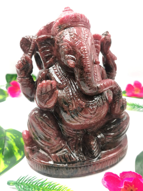 Rhodonite gemstone handmade carving of Ganesh - Lord Ganesha Idol | Sculpture in Crystals/Gemstones - Reiki/Chakra/Healing - 6 inches and 2.48 kgs