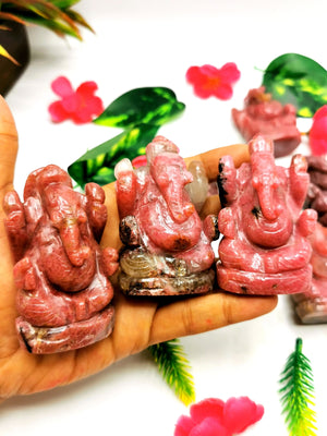 Rhodonite crystal Handmade Carving of Ganesh - Lord Ganesha Idol | Sculpture in Crystals/Gemstones - Reiki/Chakra/Healing - 3 inches and 160 gms