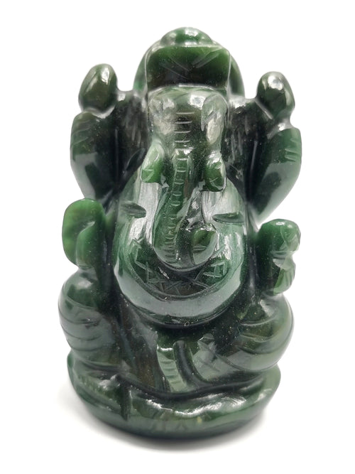 Columbian Jade crystal Handmade Carving of Ganesh - Lord Ganesha Idol in Crystals and Gemstones - 3.5 inch and 280 gms (0.62 lb) - ONE STATUE ONLY
