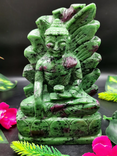Ruby ziosite amazing hand carved Buddha - carving of serene and meditating Lord Buddha - crystal/reiki/chakra - 6 inch and 1.13 kg (2.49 lb)