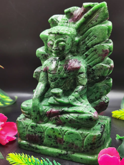 Ruby ziosite amazing hand carved Buddha - carving of serene and meditating Lord Buddha - crystal/reiki/chakra - 6 inch and 1.13 kg (2.49 lb)