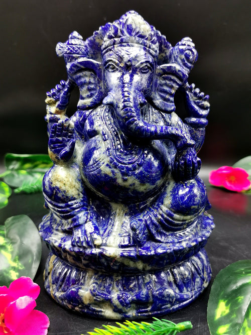 Lapis Lazuli amazing Handmade Carving of Ganesh - Lord Ganesha Idol |Sculpture in Crystals/Gemstones - Reiki/Chakra/Healing - 7 inches and 2.19 kg