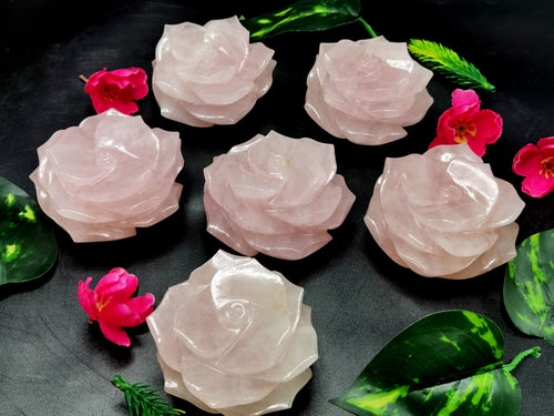 Rose Quartz gemstone hand carved rose flower carvings - crystal/gemstone/reiki/chakra/healing - ONE PIECE ONLY - 3 inches and 275 gms (0.60  lb)