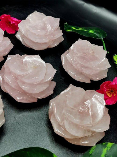 Rose Quartz gemstone hand carved rose flower carvings - crystal/gemstone/reiki/chakra/healing - ONE PIECE ONLY - 3 inches and 275 gms (0.60  lb)