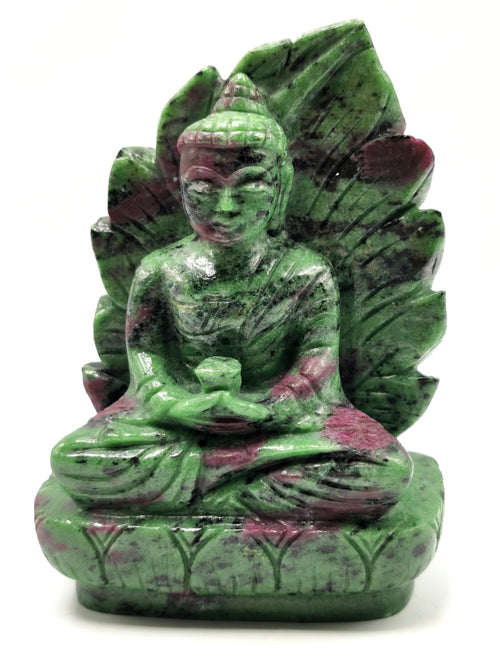 Gemstone Ruby ziosite hand carved Buddha - carving of serene and meditating Lord Buddha - crystal/reiki/chakra - 5.5 inch and 0.90 kg (1.98 lb)