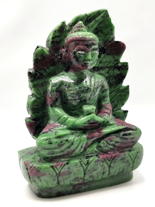 Gemstone Ruby ziosite hand carved Buddha - carving of serene and meditating Lord Buddha - crystal/reiki/chakra - 5.5 inch and 0.90 kg (1.98 lb)