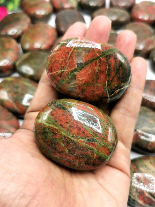 Natural Unakite gemstone palm stones - ONE PIECE - crystal/chakra/reiki/healing - 87 gms weight