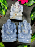 Angelite Crystal Handmade Carving of Ganesh - Lord Ganesha Idol | Sculpture in Crystals/Gemstones - Reiki/Chakra/Healing - 3.4 inches and 240 gms