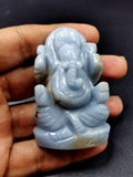 Angelite gemstone Handmade Carving of Ganesh - Lord Ganesha Idol | Sculpture in Crystals/Gemstones - Reiki/Chakra/Healing - 2.6 inches and 110 gms