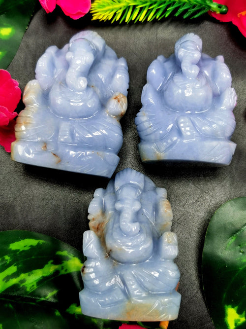 Angelite gemstone Handmade Carving of Ganesh - Lord Ganesha Idol | Sculpture in Crystals/Gemstones - Reiki/Chakra/Healing - 2.6 inches and 110 gms