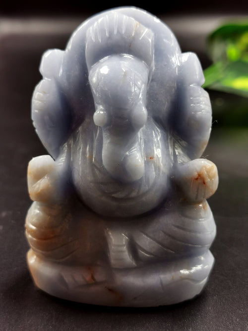 Angelite gemstone Handmade Carving of Ganesh - Lord Ganesha Idol | Sculpture in Crystals/Gemstones - Reiki/Chakra/Healing - 2.6 inches and 110 gms