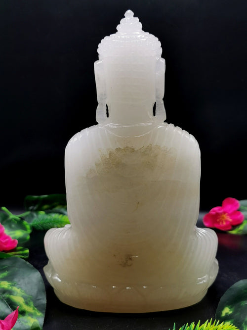 White Quartz Crystal hand carved Buddha - carving of serene and meditating Lord Buddha - crystal/reiki/chakra - 8.5 inch and 1.70 kg (3.74 lb)