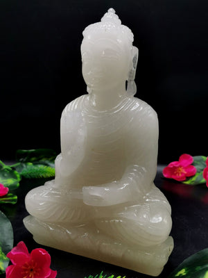 Labradorite Buddha Statue - handmade carving of meditating Lord Budda