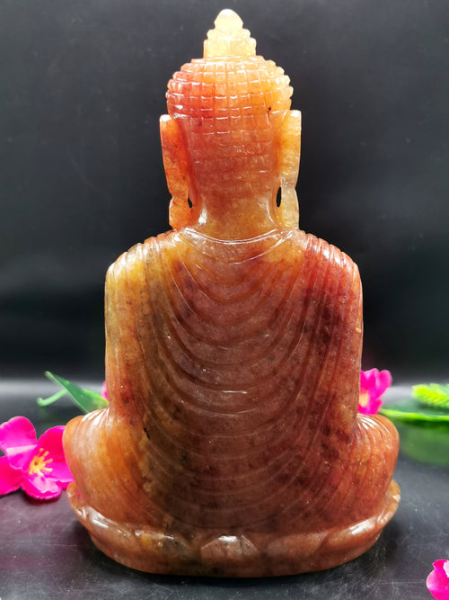 Orange aventurine Crystal hand carved Buddha - carving of serene and meditating Lord Buddha - crystal/reiki/chakra - 8 inch and 1.76 kg (3.87 lb)