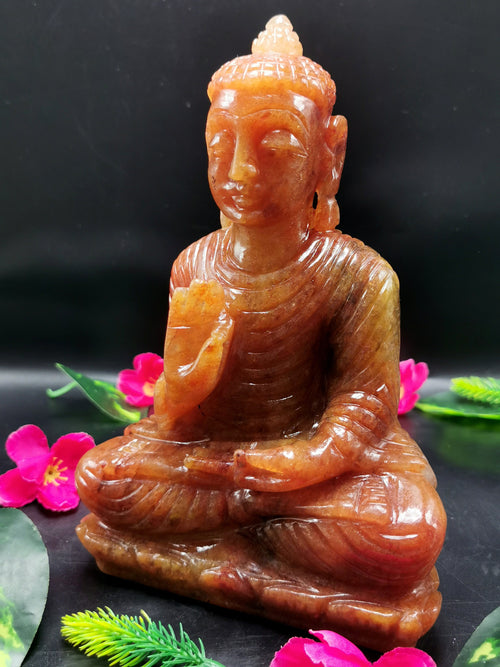 Orange aventurine Crystal hand carved Buddha - carving of serene and meditating Lord Buddha - crystal/reiki/chakra - 8 inch and 1.76 kg (3.87 lb)