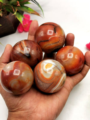Fire Agate gemstone sphere/ball - Energy/Reiki/Crystal Healing - 1.75 inches (4.37 cms) diameter and 150 gms - ONE PIECE ONLY