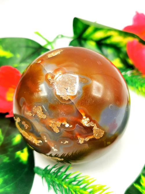 Exotic Fire Agate stone sphere/ball - Energy/Reiki/Crystal Healing - 2.5 inches (6.25 cms) diameter and 430 gms - ONE PIECE ONLY