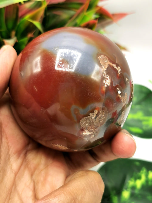 Exotic Fire Agate stone sphere/ball - Energy/Reiki/Crystal Healing - 2.5 inches (6.25 cms) diameter and 430 gms - ONE PIECE ONLY