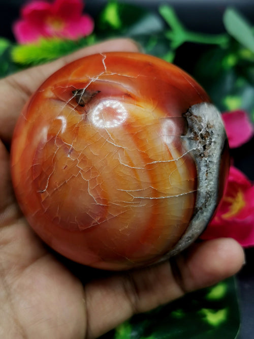 Gemstone Fire Agate stone sphere/ball - Energy/Reiki/Crystal Healing - 2.5 inches (6.25 cms) diameter and 370 gms - ONE PIECE ONLY