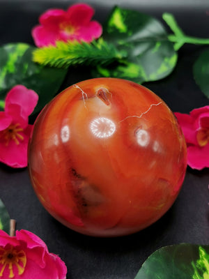 Gemstone Fire Agate stone sphere/ball - Energy/Reiki/Crystal Healing - 2.5 inches (6.25 cms) diameter and 370 gms - ONE PIECE ONLY