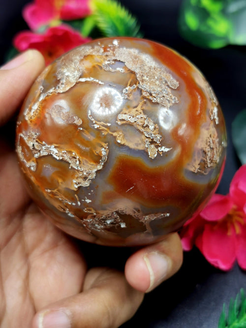 Spheres in amazing Fire Agate - Energy/Reiki/Crystal Healing - 2.5 inches (6.25 cms) diameter and 410 gms - ONE PIECE ONLY