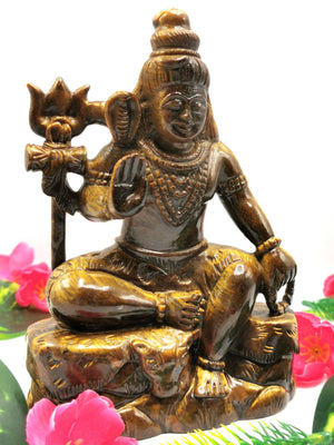 Shiva Handmade in Tiger Eye Carving - Lord Shivshankar in crystals and gemstones | Reiki/Chakra/Healing/Energy - 6.5 inches and 890 gms